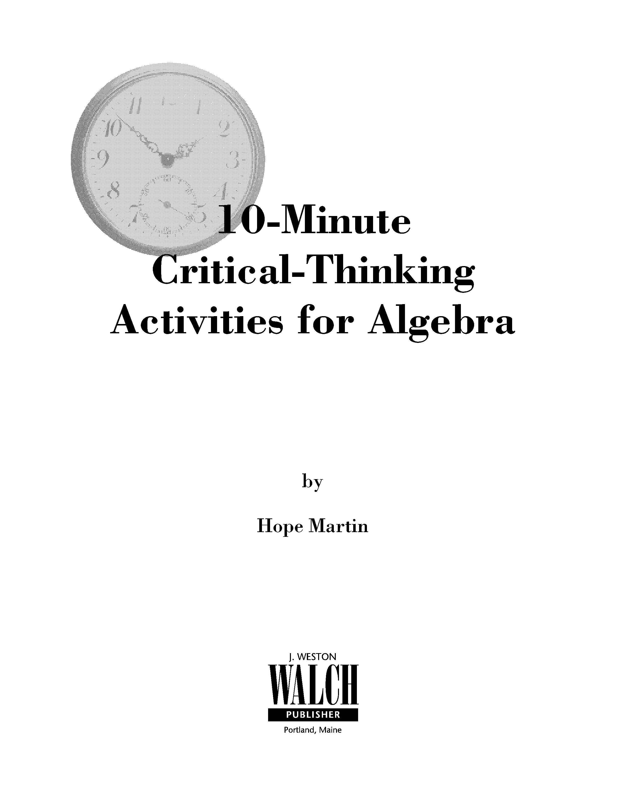 10 minute critical thinking activities for algebra answer key